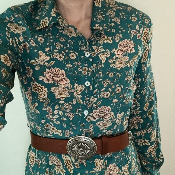 Really Wild 100% silk dress green floral midi 8 - Picture 2 of 8